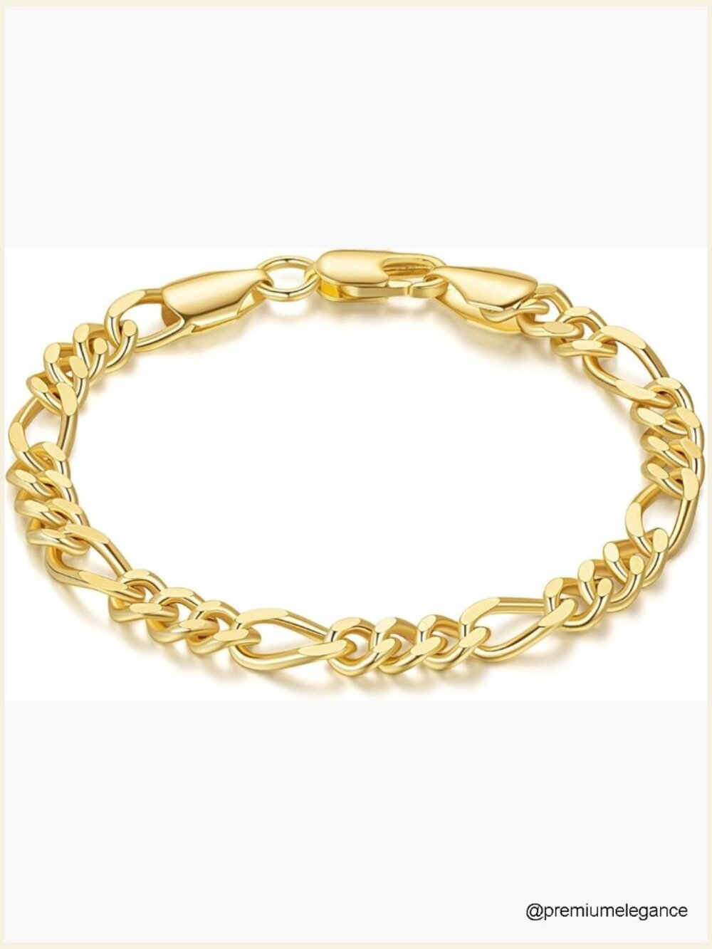 14K Gold Plated Figaro Link Bracelet Lobster Clasp 6.5-9in Stainless Steel
